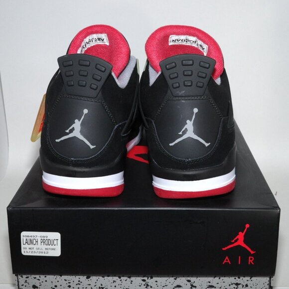 Nike Air Jordan 4 Retro 2012 Bred 308497-089 Black Cement Grey Fire Red US 11.5 - Picture 7 of 12